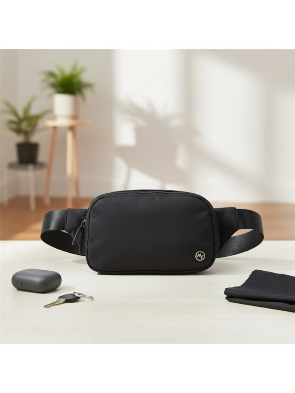 New Black Nylon Fanny Pack Belt Bag Crossbody with Two‑Way Zipper Adjustable